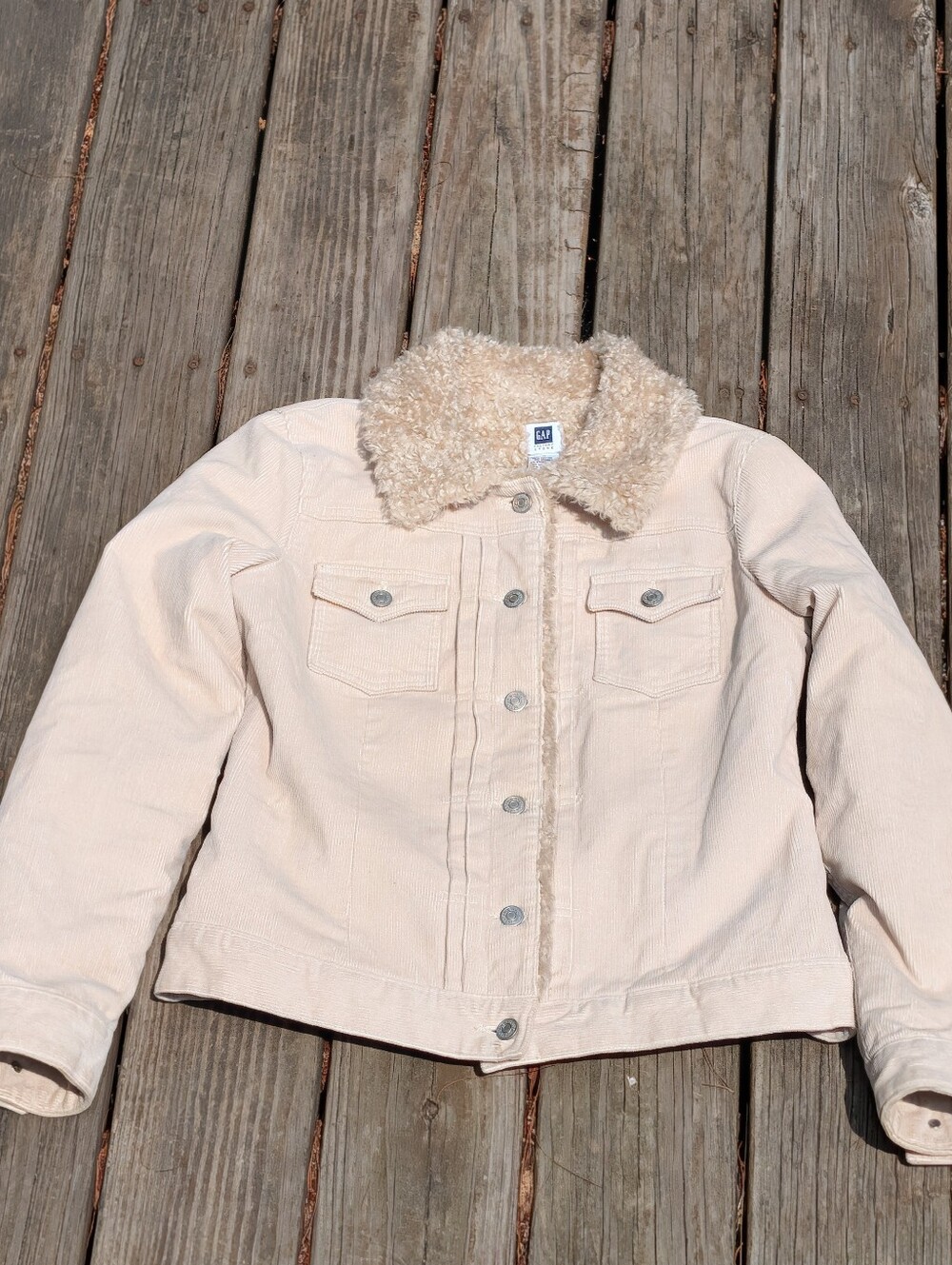 Vintage Y2K 2000s Gap White Cream Corduroy Sherpa Lined Button Down Jacket Vtg
